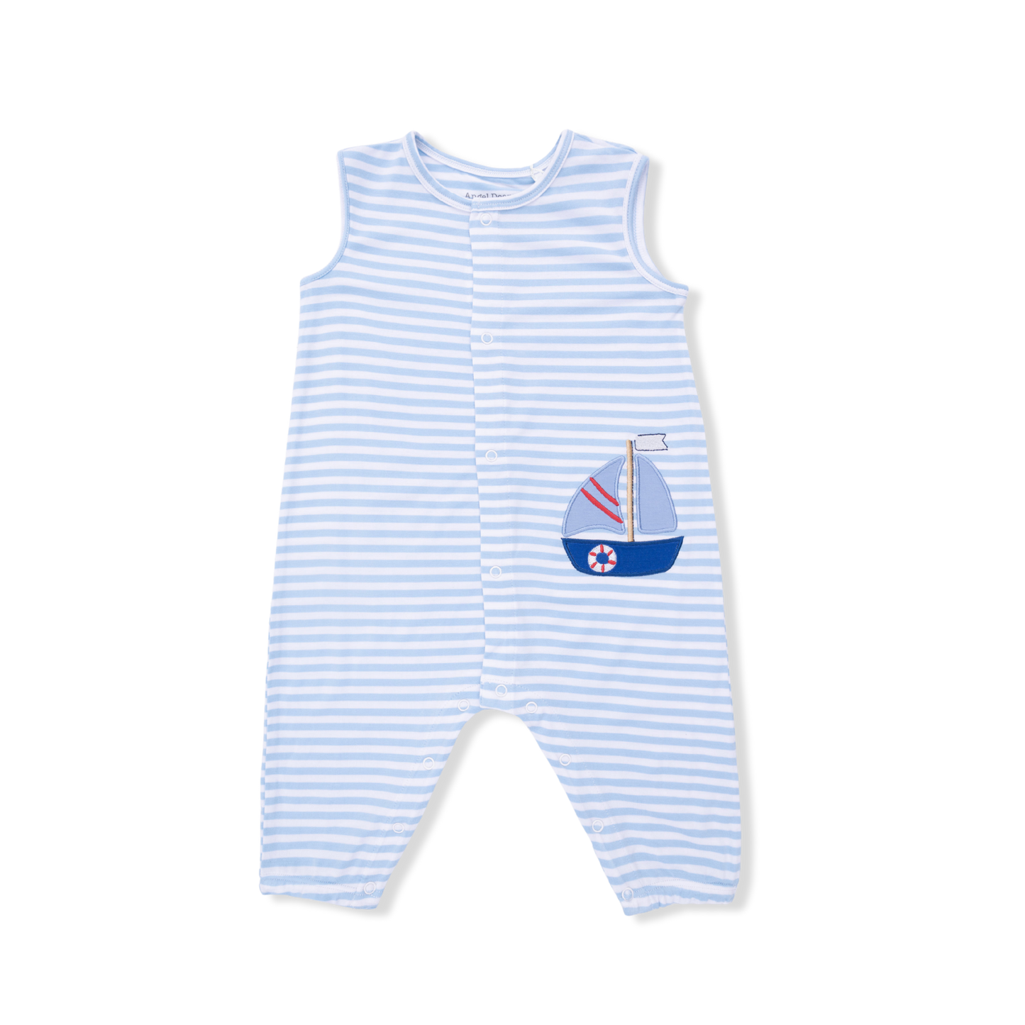 Angel Dear Bubbly Sailboat Stripe | Blue Sleeveless Romper