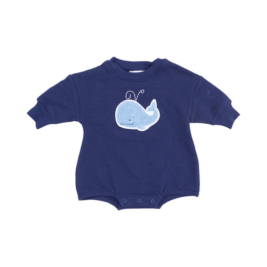 Bubble Whale Blue French Terry Sweatshirt Bubble with Chenille Patch