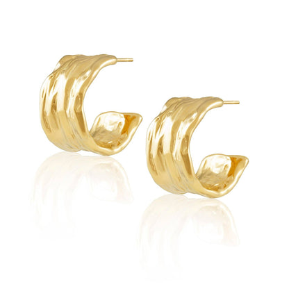 Gina Gold Plated Hammered Hoop Earrings