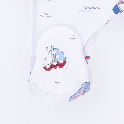 Angel Dear Bubbly Sailboats |Blue 2 Way Zipper Footie
