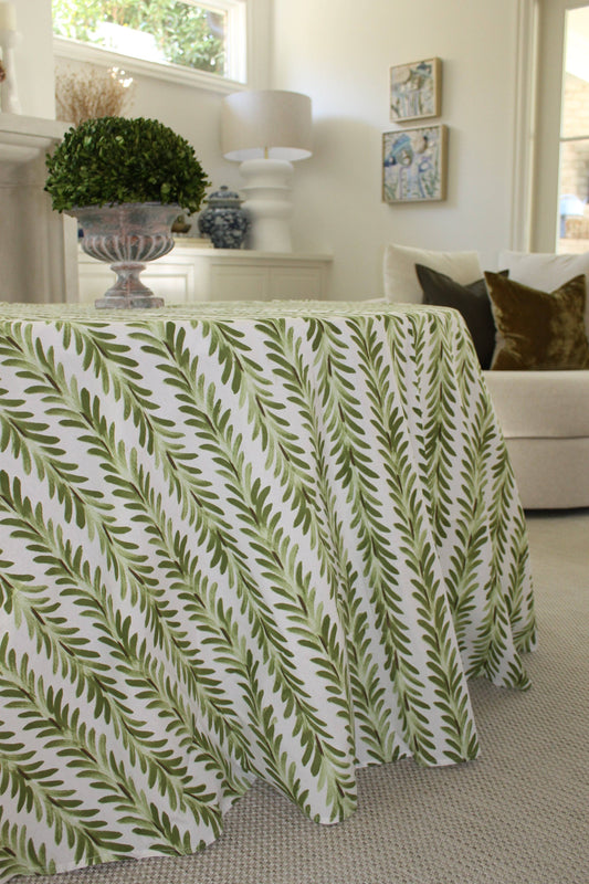 Ferns Tablecloth in Moss Green: 120" Round