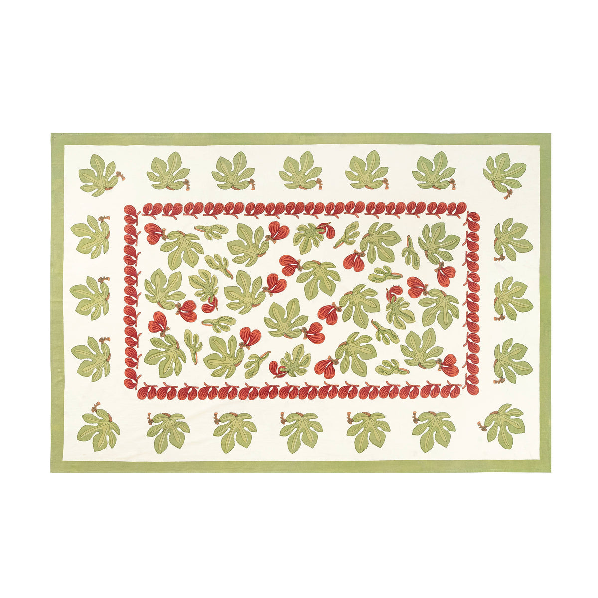 Caravan Home Fig & Leaf French Tablecloth | Red & Green | 90" Round