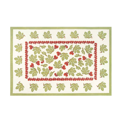 Caravan Home Fig & Leaf French Tablecloth | Red & Green | 90" Round