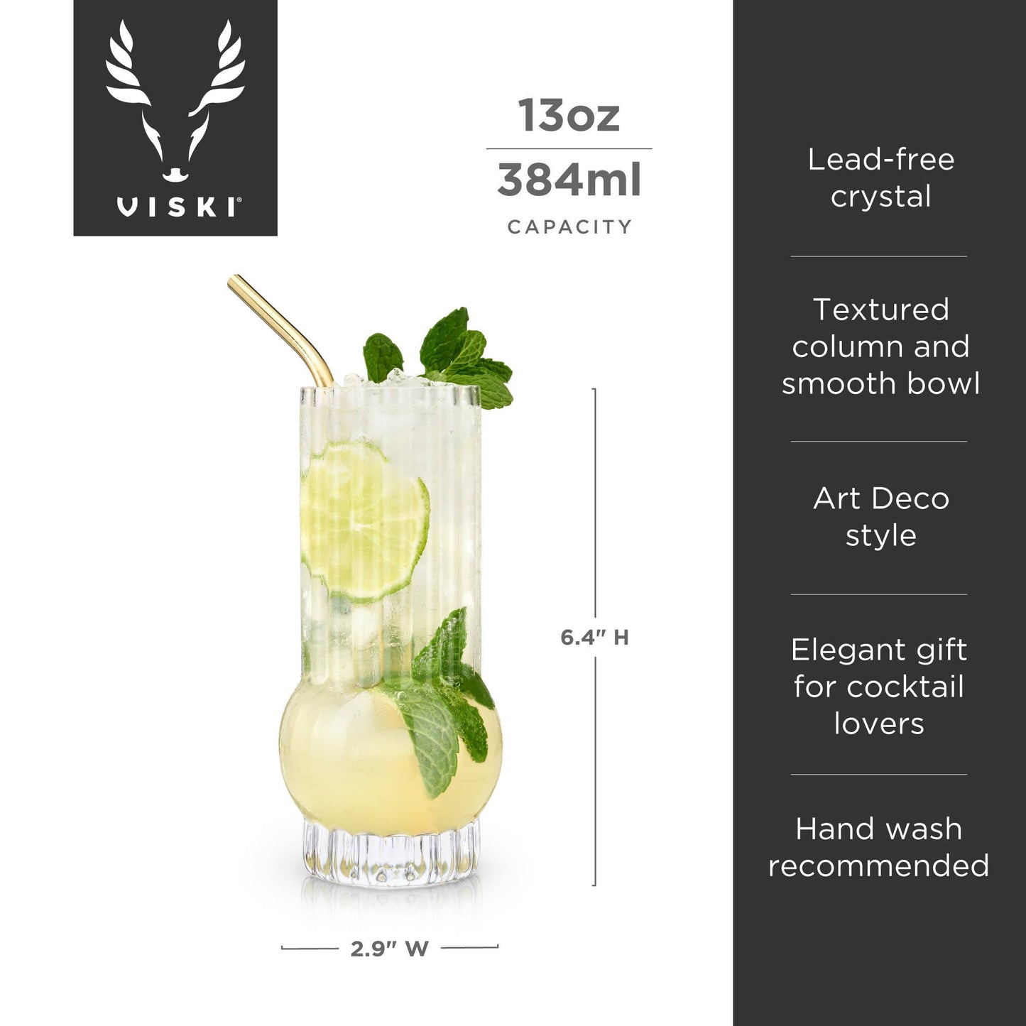 Art Deco Crystal Highball Glasses - Set of 2