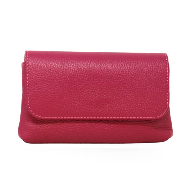 German Fuentes Genuine Italian Leather Crossbody Clutch in Fuschia