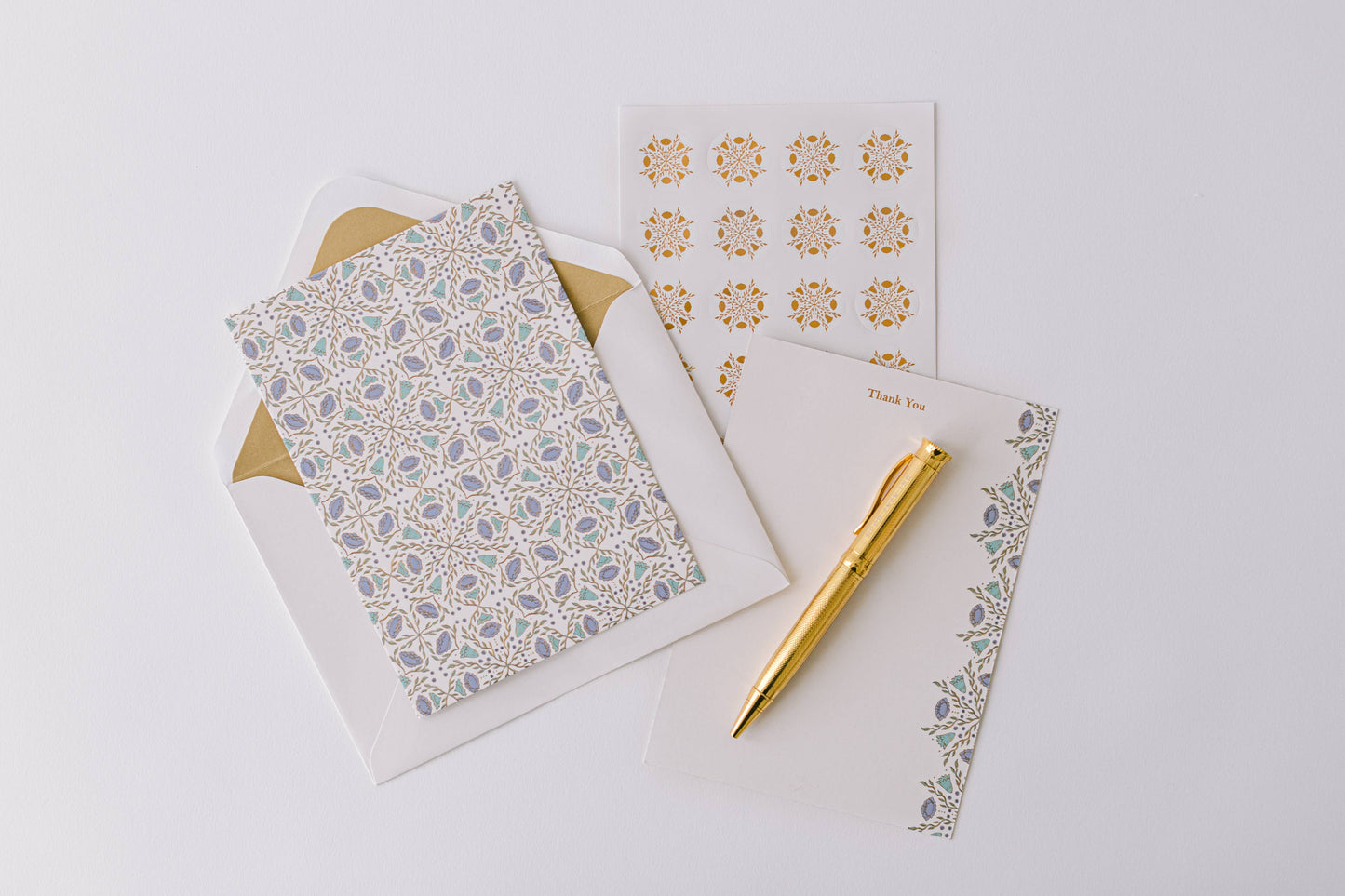 Green & Blue Folk Pattern Luxury Stationery Set