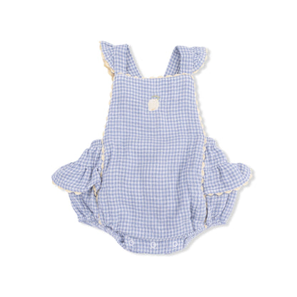 Angel Dear Micro Gingham Blue Blizzard | Ric Rac Ruffle Sunsuit
