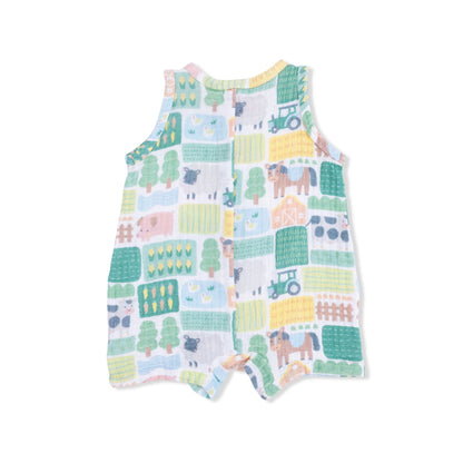 Angel Dear Patchwork Farm | Sleeveless Shortie Romper