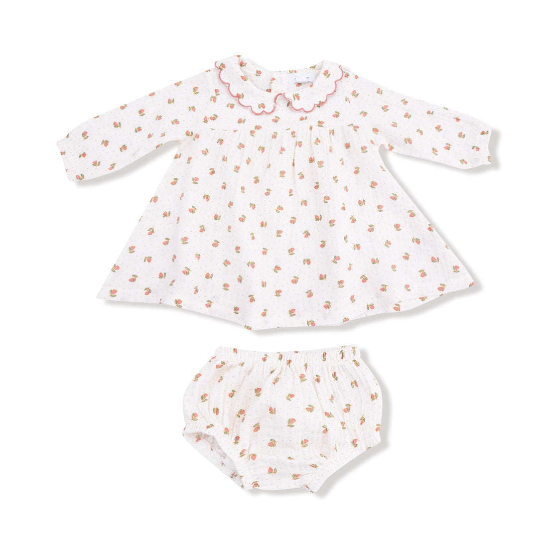 Angel Dear Petite Pointe Fleur Long Sleeve Petal Collar Dress + Diaper Cover