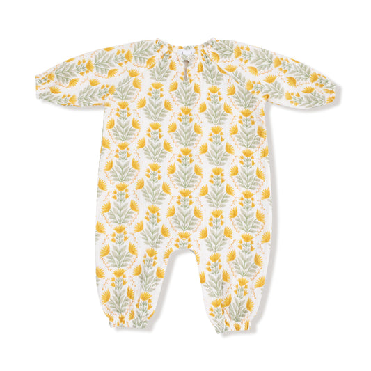Angel Dear Winter Dandelions Peasant Romper W/ Elastic Neck + Button