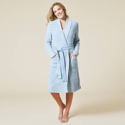 Soft and Plush 38" Marshmallow Rib Women's Wrap Robe- Heather Grey