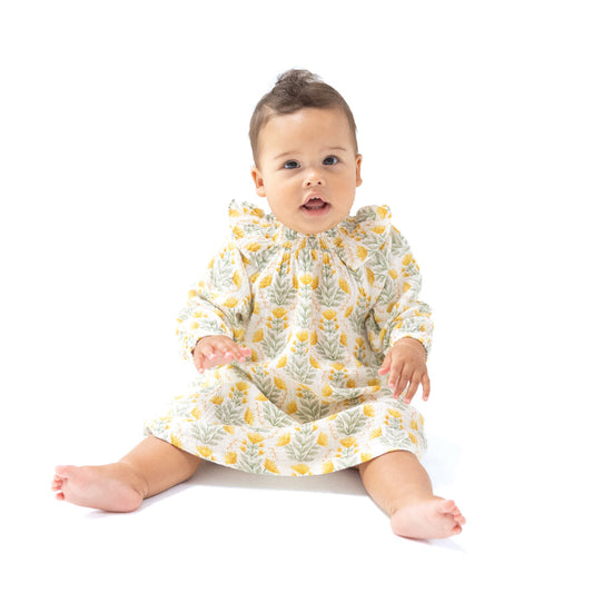 Angel Dear Winter Dandelions Ruffle Smocked Neck Dress + Diaper Cover