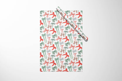 Red and Green Christmas Bows Wrapping Paper - 3 Sheet Roll
