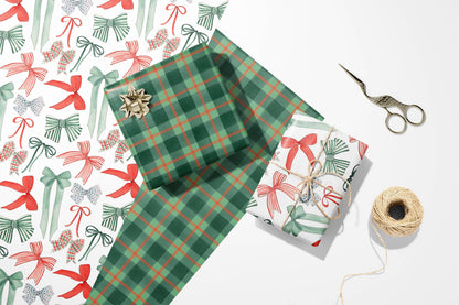 Red and Green Christmas Bows Wrapping Paper - 3 Sheet Roll