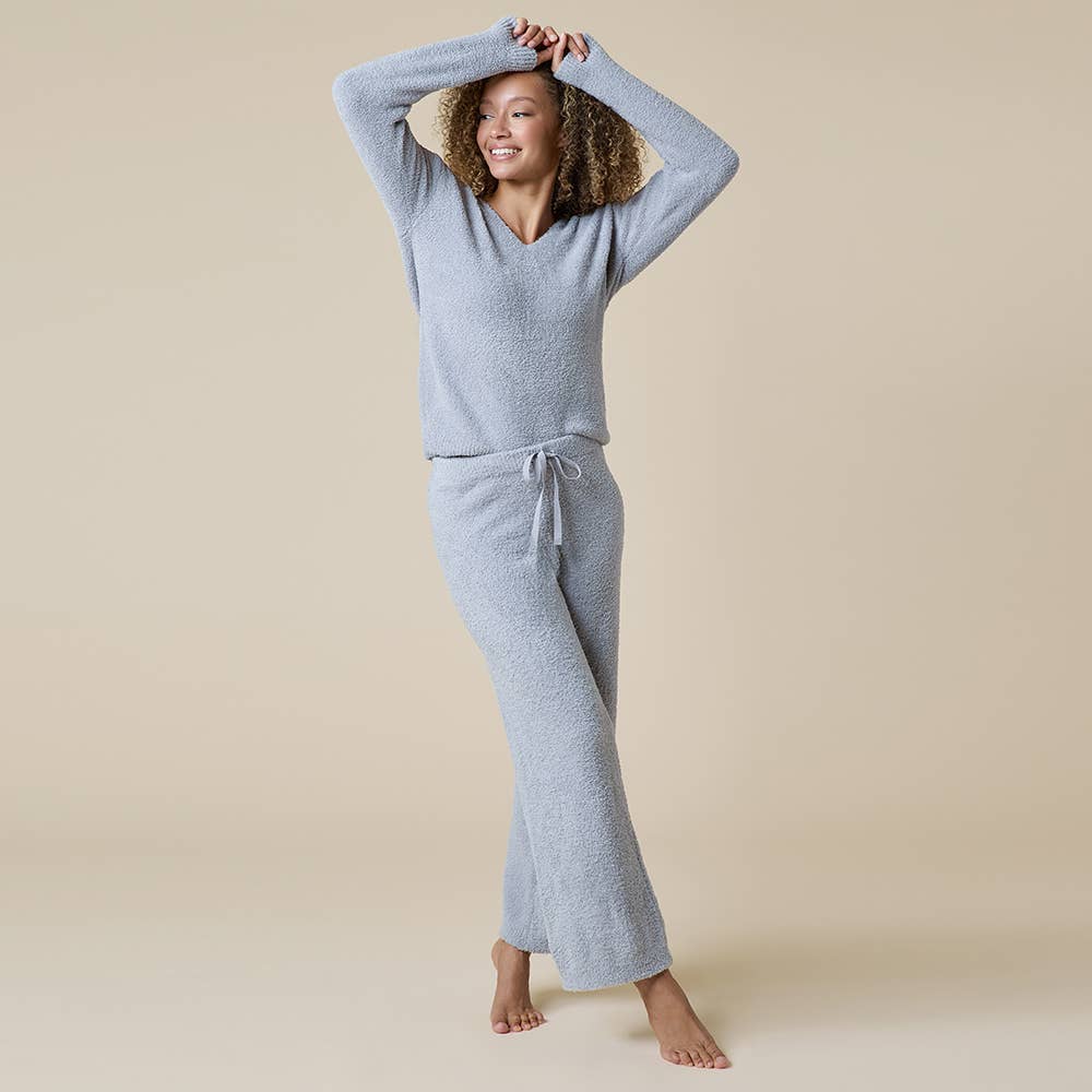 Solid Marshmallow V-Neck Lounge Set: Grey