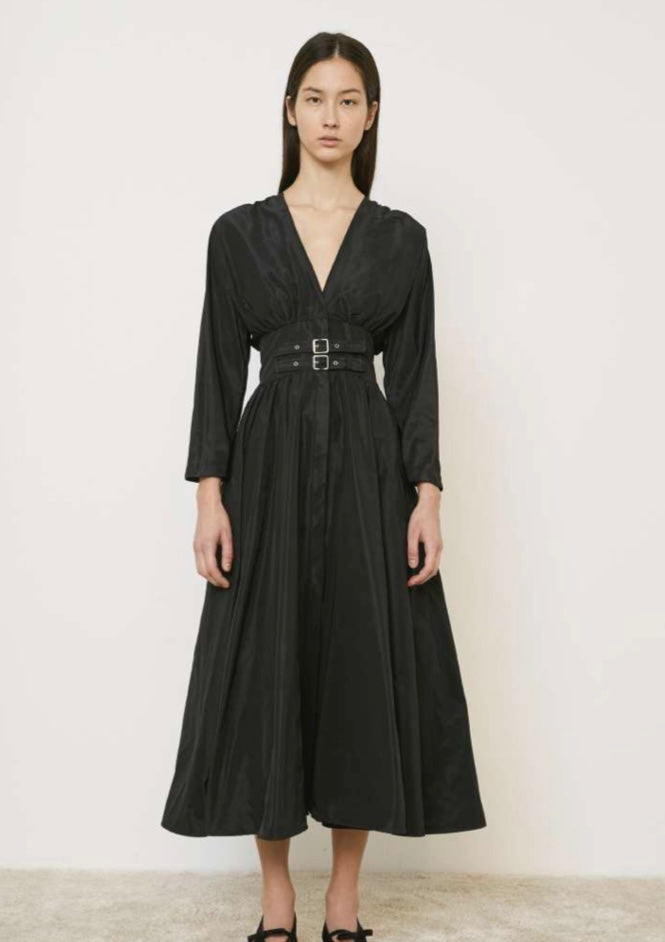 Mei Mei J Catherine Taffeta Buckle Dress in Black