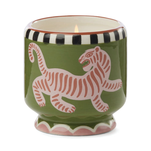 A Dopo 8 oz Hand-painted Tiger Ceramic Candle