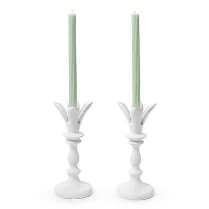 Set of 2 Candlestick Holder with Hand Carved Effect - Resin