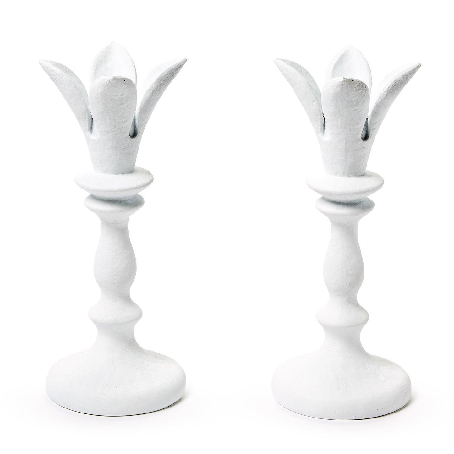 Set of 2 Candlestick Holder with Hand Carved Effect - Resin