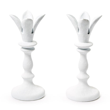 Set of 2 Candlestick Holder with Hand Carved Effect - Resin