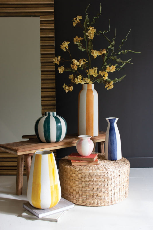 Green or Blue Ceramic Striped Vase- Medium