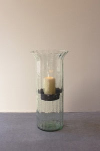 Ribbed Glass Candle Cylinder with Rustic Insert- Large