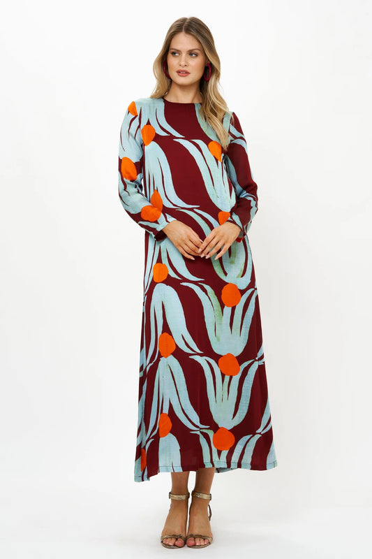 Oliphant Long Sleeve Shift Maxi- Tulip Orange