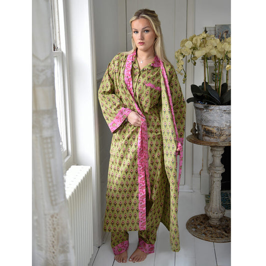Lime Green & Pink Small Block Print Robe