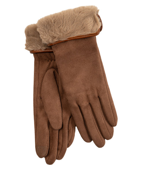 Echo Chestnut Stretch Suede Fold up Faux Fur Cuff Gloves