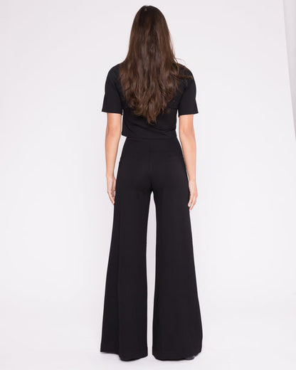 Ripley Rader Black Ponte Knit Long Wide Leg Pant