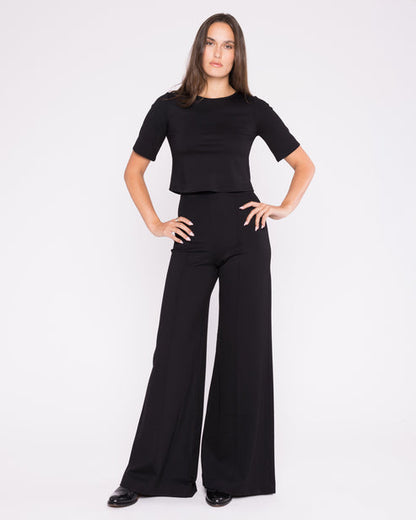 Ripley Rader Black Ponte Knit Long Wide Leg Pant