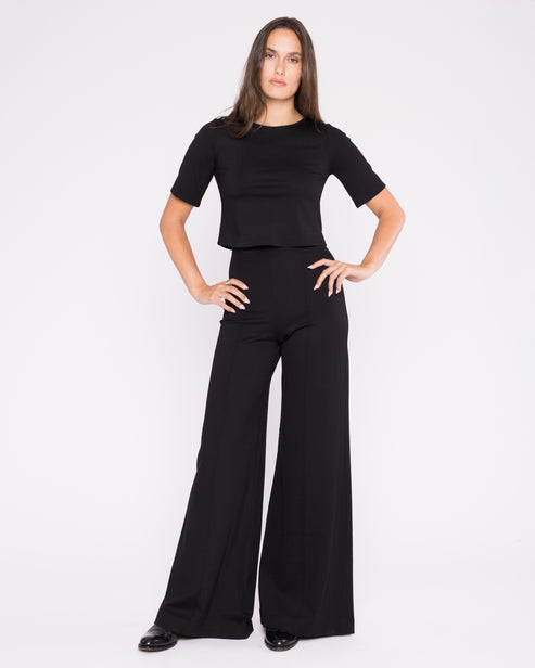 Ripley Rader Black Ponte Knit Long Wide Leg Pant