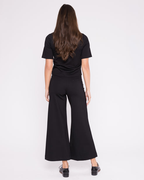 Ripley Rader Black Ponte Knit Wide Leg Pant: Cropped