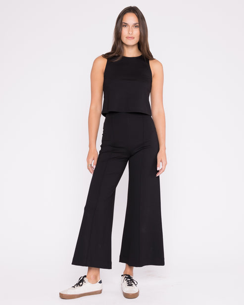 Ripley Rader Black Ponte Knit Wide Leg Pant: Cropped