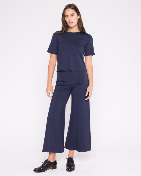 Ripley Rader Navy Ponte Knit Wide Leg Pant: Cropped