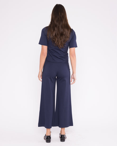 Ripley Rader Navy Ponte Knit Wide Leg Pant: Cropped