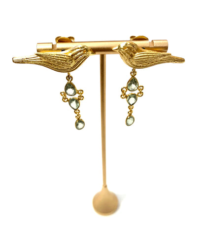 Gold Bird With Peridot Stone Earrings