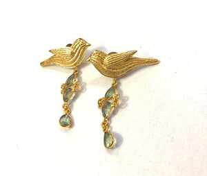 Gold Bird With Peridot Stone Earrings