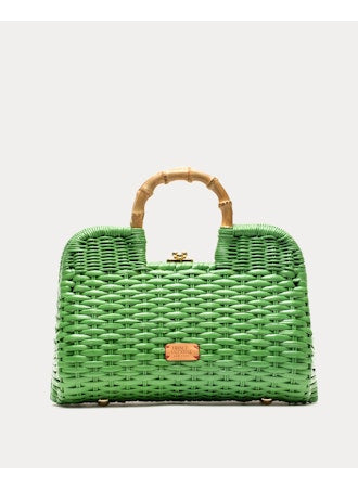 Frances Valentine Buzzy Basket Wicker Bag with Bamboo Handle Raffia Fern