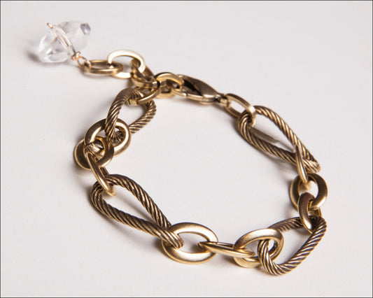 Textured Plated Gold Mix Chain/Crystal Bracelet