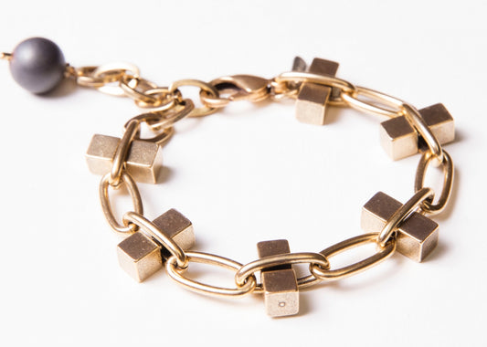 Plated Gold Cube Chain Bracelet