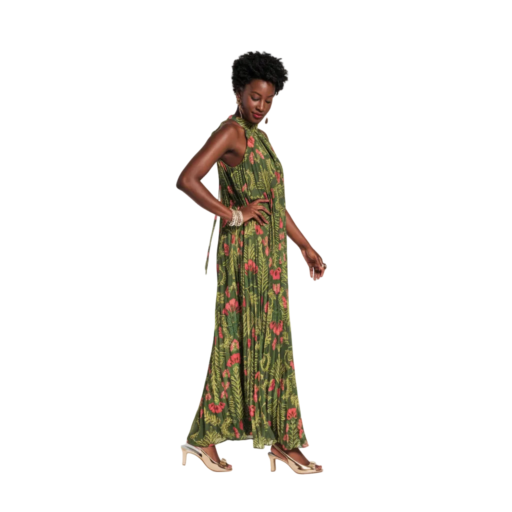 Frances Valentine Slim Pleated Maxi Dress | Canopy Green
