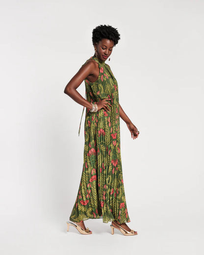 Frances Valentine Slim Pleated Maxi Dress | Canopy Green