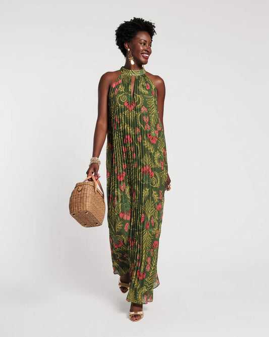 Frances Valentine Slim Pleated Maxi Dress | Canopy Green