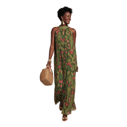 Frances Valentine Slim Pleated Maxi Dress | Canopy Green