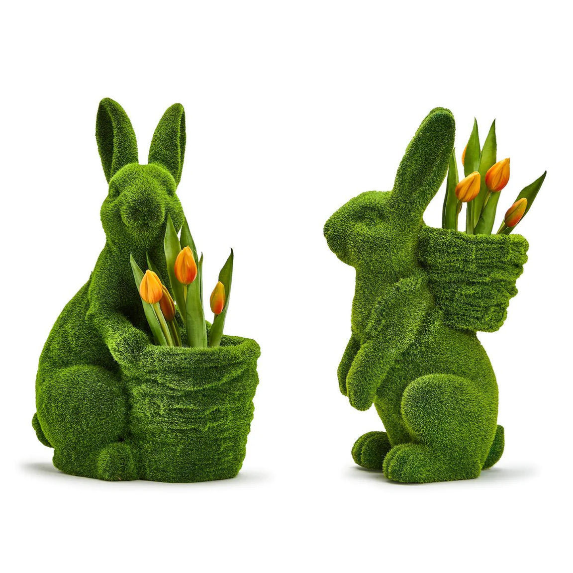 Faux Moss Easter Bunny With Basket
