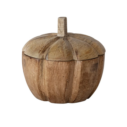 Hand-Carved Mango Wood Acorn Container with Lid | Natural
