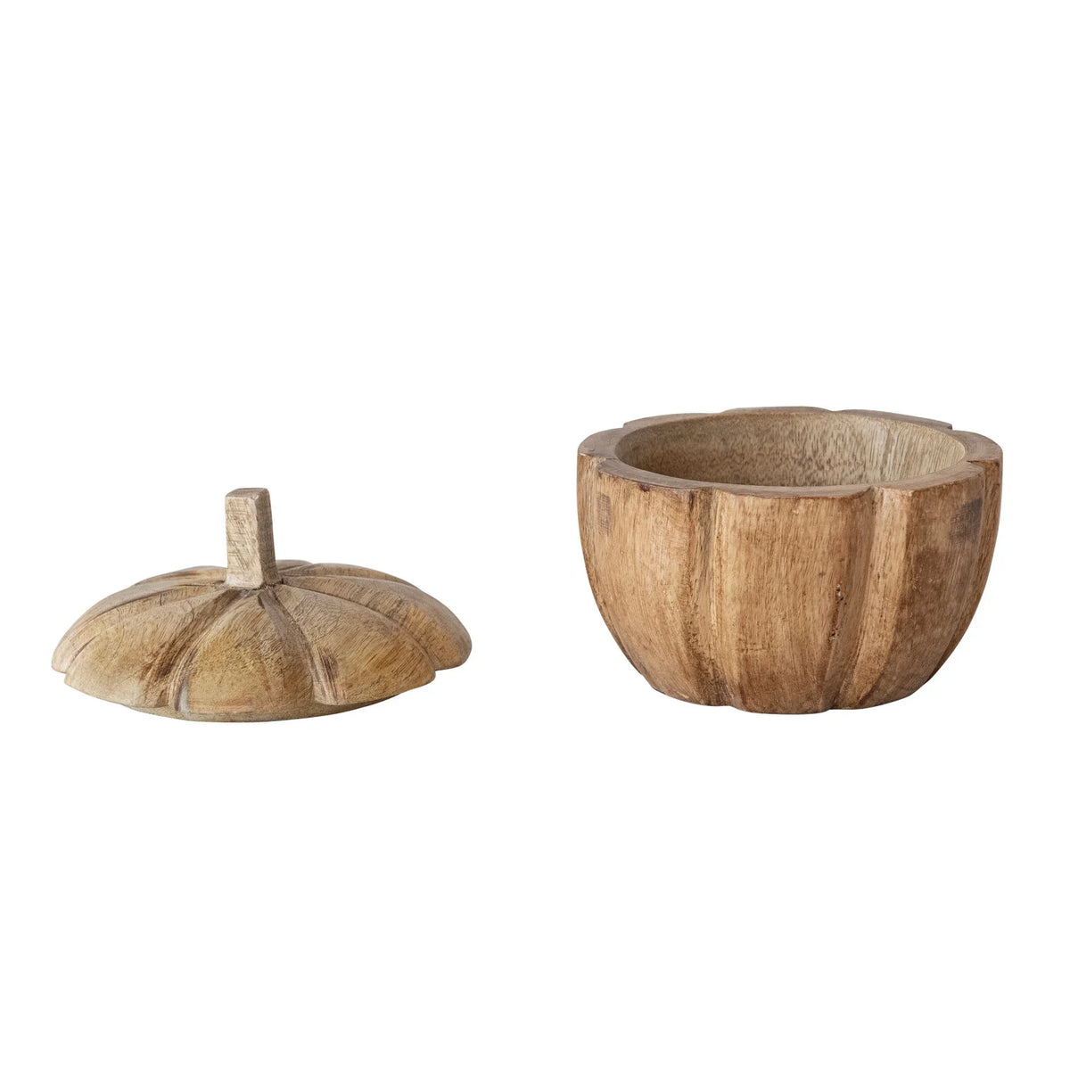 Hand-Carved Mango Wood Acorn Container with Lid | Natural