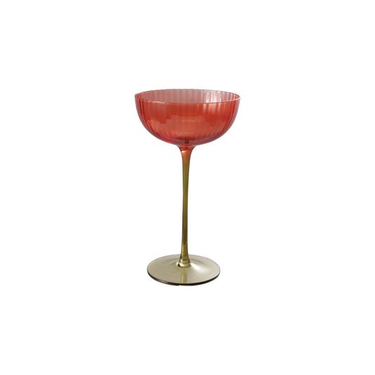 Ribbed Stemmed Coupe Glass | Red & Olive Green