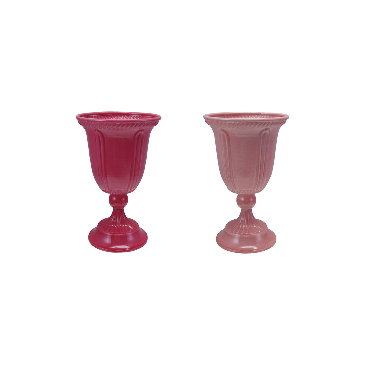 Painted Metal Urn | Dark Pink & Light Pink